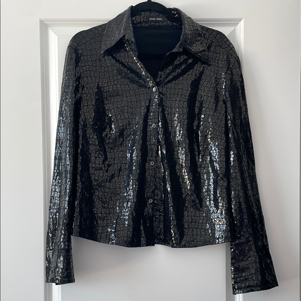 Jean Paul Berlin Size 14 (CDN) / 12 (USD) Button-Down - Black Crackled Pattern